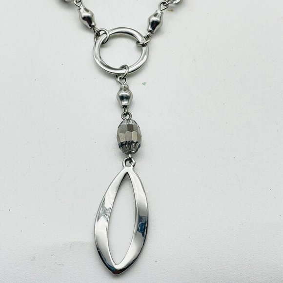 Lia Sophia Signed Open Chain Y Drop Necklace Silver Tone Classic Career Cosplay - Picture 2 of 6